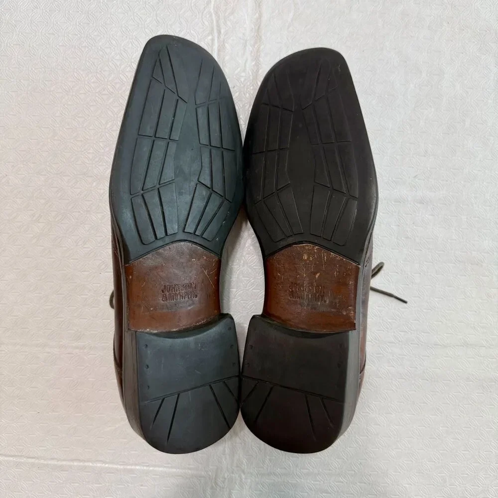 Johnston & Murphy Men's 10 M Romania Brown Leather Square Toe Derby Dress Shoes